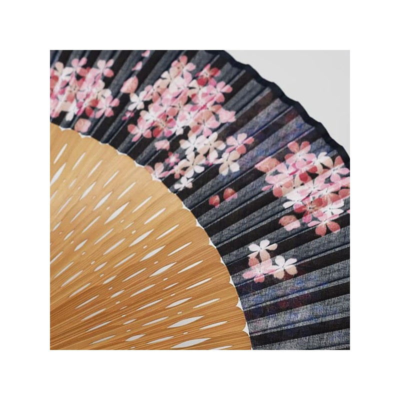 Fashionable kimono Iroha Flower Light Fan, Fan Bag Set, Navy