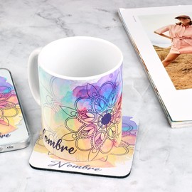 Taza para café Mandalas Personalizada con tu nombre, Taza para té Mandalas Acuarela Personalizada con tu nombre 325ml (11oz)