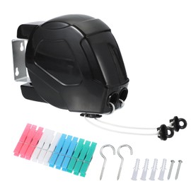 uxcell 2x49ft Retractable Clothesline Outdoor Indoor, Heavy Duty PVC Clothes Line Retracting Laundry Line with 12 Pcs Clothespins for Wet Dry Clothing, Black