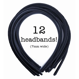 12 Skinny Satin Headbands - 7mm wide, solid color pack in Dark Gray