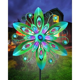Putuo Decor Solar Wind Spinners for Yard and Garden, 49in LED Wind Spinner Garden Decor, Waterproof Solar Yard Decorations, Outdoor Metal Stake Yard Spinners for Yard Garden Backyard Lawn Decorations