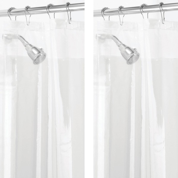 mDesign PEVA Shower Curtain Liner - 84" x 72" Deluxe Water/Odor Resistant Heavy Plastic 3-Gauge, Long Inner Shower Curtain Liner with Weighted Bottom Hem for Bathroom, Shower, Tub - 2 Pack - Clear