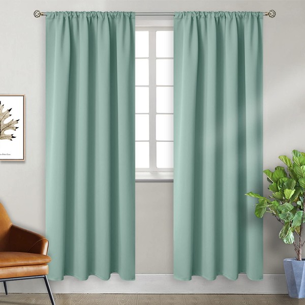 BGment Rod Pocket Blackout Curtains for Bedroom - Thermal Insulated Room Darkening Curtain for Living Room, Light Sage, 42 x 84 Inch, 2 Panels