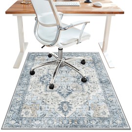 36"x48" Office Chair Mat for Hardwood Tile Floor, Under Desk Carpet Protector for Rolling Computer Chair Mat, Machine Washable Area Rug, Anti-Slip 1/5" Thick Low Pile Thin Vinyl Floor Mat, Blue