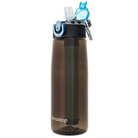 mountop Portable Water Filter Bottle - Emergency Water Filtered Bottle with 2-Stage Integrated Filter Straw for Hiking Backpacking and Travel BPA Free 22oz