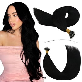 YoungSee Nano Ring Hair Extensions 16 Inch Black Nano Bead Hair Extensions Nano Bead Hair Extensions Human Hair Black Nano Hair Extensions Real Human Hair 1g/S 50g Nano Tip Hair Extensions