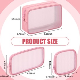 4 bolsas de maquillaje de malla de malla, bolsa de cosméticos de viaje, bolsa de artículos de cambiador con cierre, mini portátil de maquillaje, cosméticos de viaje, bolsa de artículos de cambiador para uso diario, accesorios (rosa, S, L, M)