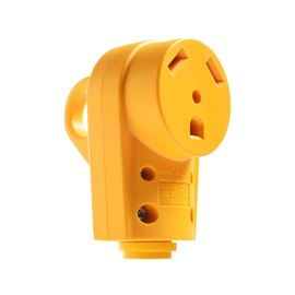 BELOMI 30 Amp RV Plug, Heavy Duty NEMA TT-30P Replacement Plug Adapter, 125V Electrical Power Connector Extension Cord End with Easy Unplug Handle, Compatible with RV Trailer (Yellow Female)