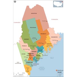 Maine Counties Map - Standard - 54.75 x 36 inches - Front Lamination