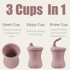 PandaEar 3 Pack Silicone Baby Training Cup, Straw Cups，Shatterproof Toddler Sippy Cups Drinking Sippy Cups for Baby and Toddler 6 Months+ 5 Oz (Pink/Light Pink/Linen)