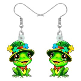 LONYOO St Patrick's Day Acrylic Green Top Hat Frog Earrings Dangle Drop Jewelry Frog Gifts for Women Girls Charms (Green)