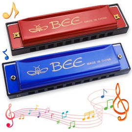 UVVRUR Pack of 2 Harmonica, Children's Harmonica, 10 Holes, Diatonic, Perfect Music Gift for Children, Adults, Beginners and Artists (Red Blue)