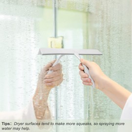Shower Squeegee for Glass Doors, 11-Inch Silicone Squeegee with Non-Slip Handle and Adhesive Hook for Bathroom, Mirror, Tile, Car Window (White)