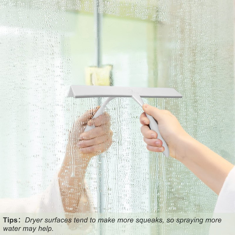 Shower Squeegee for Glass Doors, 11-Inch Silicone Squeegee with Non-Slip