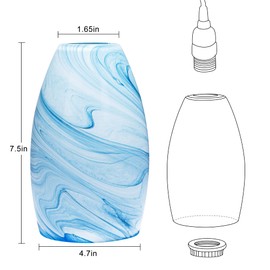 Blue Oval Glass Lamp Shade Only Art Marble Glass Light Shades for Kitchen Island pendant Lights Covers Light Fixture Replacement for Mini Pendant Ceiling Lights Chandelier 1pack