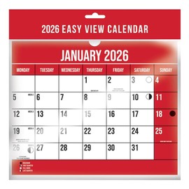 2026 Calendar One Months to View Spiral Bound Wall Planner Red and Black Calendar - for Home Business Office School 1 January 2026 to 31 December 2026 Space (2026)