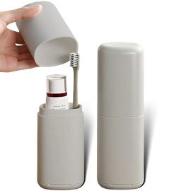 Gray Travel Toothbrush Case with Cup Lid & Detachable Bottom Portable Compact Oral Clean Tools Organizer for Bathroom Trip School