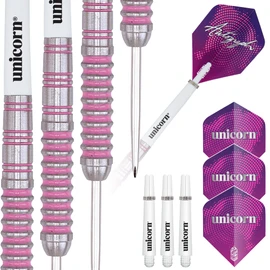 ‎Unicorn Steel Tip Professional Darts Set | Autograph Series Style 1 | 80% Natural Tungsten Barrels with Pink Accents | 28 g