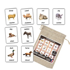 French English Bilingual Flash Cards | Learn French Language | Montessori Cards | Choose Your Set (Farm Animals)