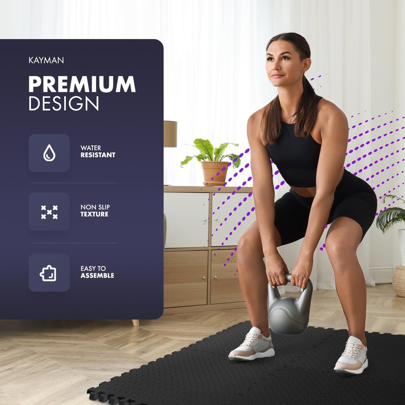 KAYMAN Gym Floor Nonslip Mats, Interlocking, EVA Foam Exercise Floor