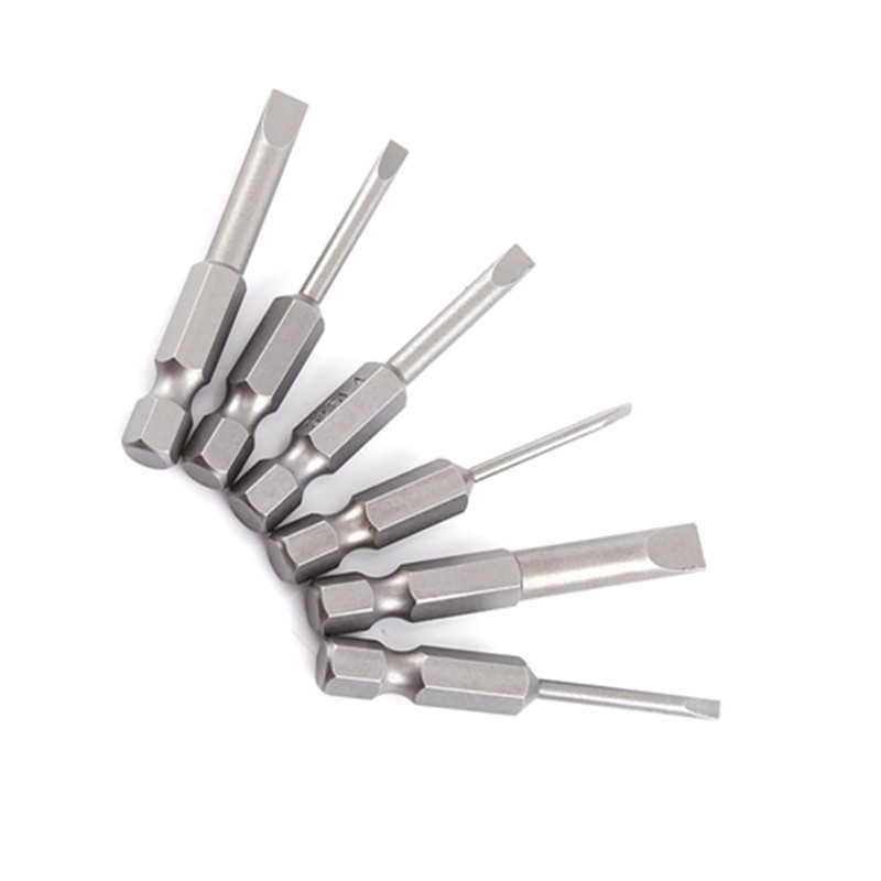 6Pcs Hexagonal Shank Slotted Screwdriver Drill Bit Alloy Flat Head