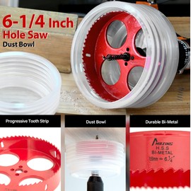 MAZING 6-1/4 Inch Hole Saw Dust Bowl Kit, 6.25 Hole Cutter for Recessed Lights Can Lights 6 inch, 159mm Bi-Metal Hole Saw with Dust Catcher for Cutting Wood, Plastic, Ceiling, Drywall and Metal Sheet