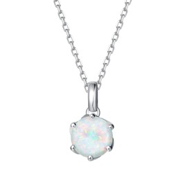 FANCIME Opal Necklace, 14K Solid White Gold Flower Pendant with Sterling Silver Chain October Birthstone Heart Gemstone Fine Jewelry Mothers Day Gifts for Women Her