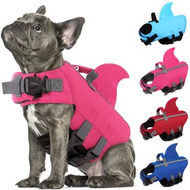 SUNFURA Shark Dog Life Jacket XS, Puppy Swimming Vest for Boating with High Buoyancy, Reflective Pet Life Preserver French Bulldog Safety Vest Swimsuit for Small Dogs, Hot Pink XS
