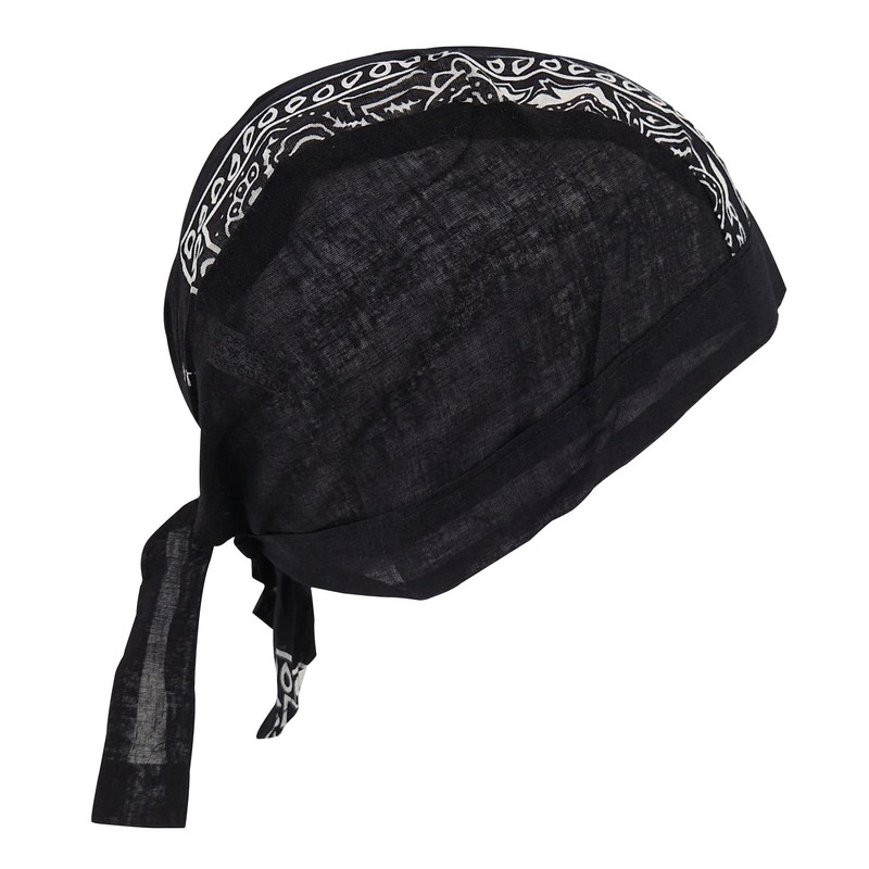 Black Paisley Zandana Tie Bandana Style Fitted Skull Cap Biker