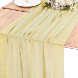 SAJOO Champagne Gold Table Runner 10ft Cheese Cloth Table Runner 120 Inches Boho Gauze Gold Runner for Wedding Decor Baby Shower Decorations
