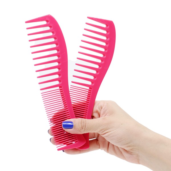 Allegro Combs 1001 Wide Tooth Teasing Shampoo Hair Combs Space Tooth Barber Curly Wavy Hair Parting Stylist Detangler Wig Combs Flexible Usa 2 Pcs. (Pink)
