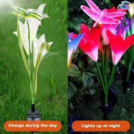 ZQX Solar Lights for Outdoor Garden, Pack of 4 Waterproof Solar Flower Lights with Dragonflies, Multicoloured Changing Landscape Solar Garden Lights for Patio, Lawn, Garden Decoration