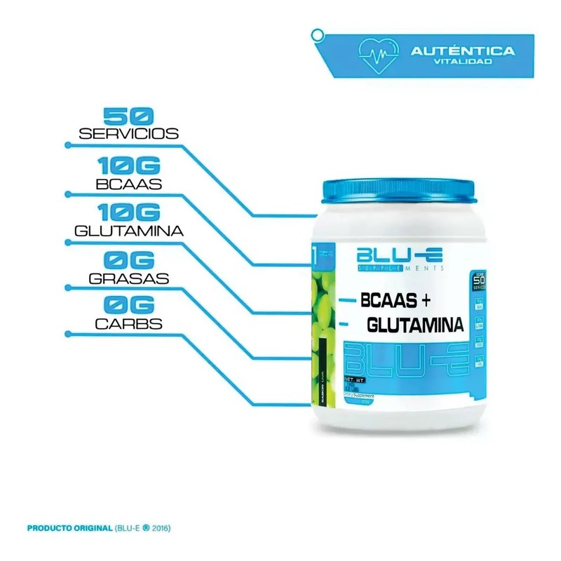 Aminoácidos Bcaas Glutamina Blu-e 1kg Varios Sabores