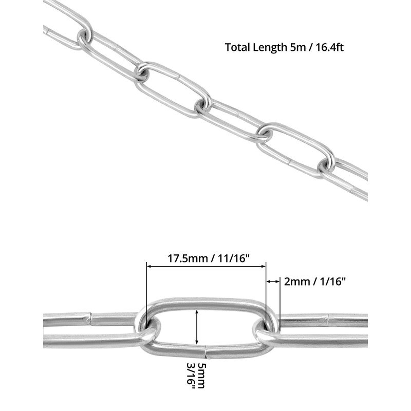 QWORK® 2 Pack Galvanized Steel Chain - Ø 2 mm