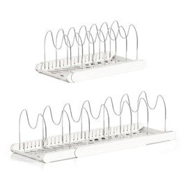 VesperaMirage Pot Lid Holder Cupboard Organiser Kitchen 35-57 cm White | 7 adjustable dividers, 35-57 cm extendible. For pots, pans, lids, cutting boards, baking trays. Tool-free, white