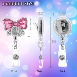 Pink Bow Badge Reel, Badge Holder with Retractable Cord and Swivel Alligator Clip, for ICU RN LPN CNA MA ER Night Shift Nurse Nursing Student OB/GYN Doctor Psychologist Teacher