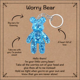 Pocket Bear Hug Keychain, Anxiety Relief Gift for Her Him, Mental Health Positivity Gift for Anxious Friend, Comforting Gifts for Son Daughter Back to School, Blue