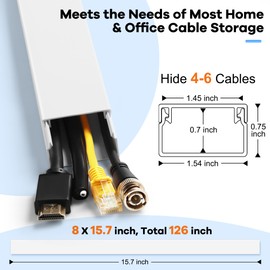 126in Cord Hider Kit, ZhiYo Cable Covers for Wires on Wall, Wire Hider for Wall Mounted TV, White Cable Raceway, Paintable Cord Cover Cable Management for Home Office, 8xL15.7in W1.54in H0.75in