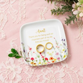 Crisky Aunt Gifts, Birthday Gifts for Aunt from Niece, Best Antie Gift Ideas from Nephew for Mothers Day Christmas Valentines Day (Remember I Love You) Floral Trinket Dish Jewelry Tray