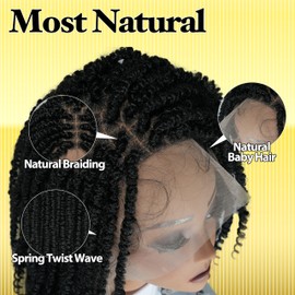RAHELMO 12” Single Full Lace Wig Passion Twist - Square Parted Knotless Braided Wigs for Black Women - Synthetic HD Lace Wig with Natural Baby Hair (#1 Jet Black)