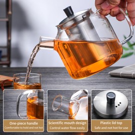 45OZ Glass Teapot Tea Pot With Infuser, Glass Kettle For Stove Top, Tea Glass Pot, 1335 ml Glass Tea Cup With Infuser And Lid For Loose Leaf Tea Steeper, Microwave Dishwasher Safe