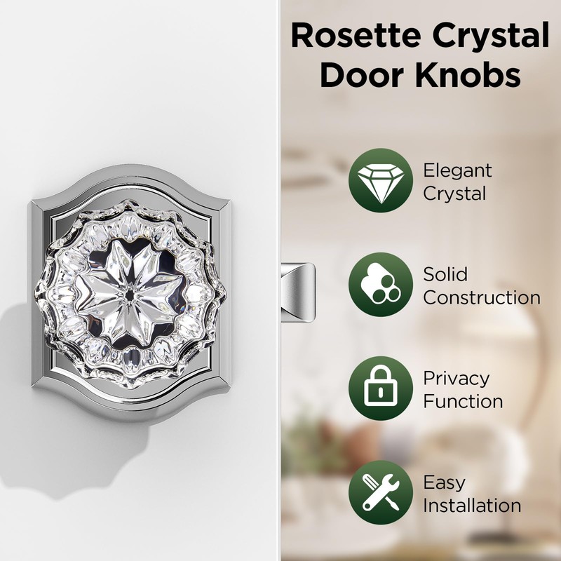 MAXECURITY 1 Pack Glass Door Knob, Rosette Shaped Crystal Door