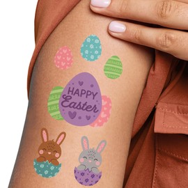 Big Dot of Happiness Spring Easter Bunny Tattoos, Happy Easter Temporary Tattoos for Kids and Adults, Colorful Eggs Party Favors (12 Sheets of 6 styles)