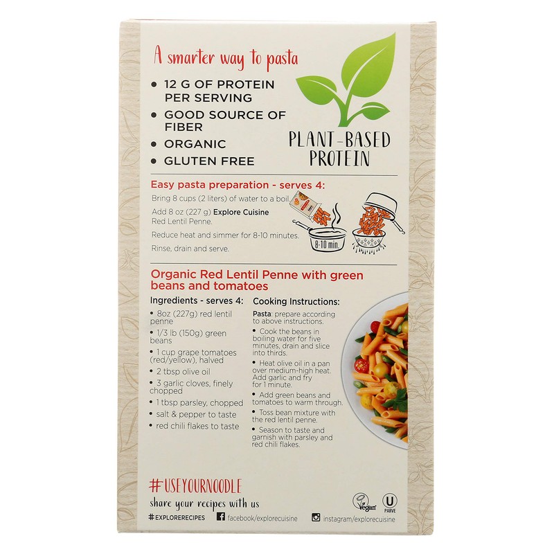 Explore Cuisine Red Lentil Penne, 8 Ounce
