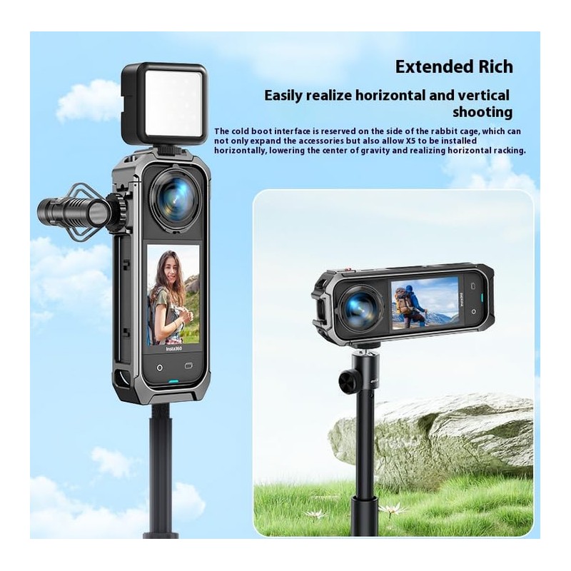 Insta 360 X5 Action Camera Cage Aluminum Alloy Frame Anti-Slip