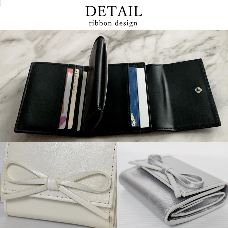 Crossmarbery (クロスマーベリー) Ribbon Mini Wallet, Box-Type Coin Purse, Easy to