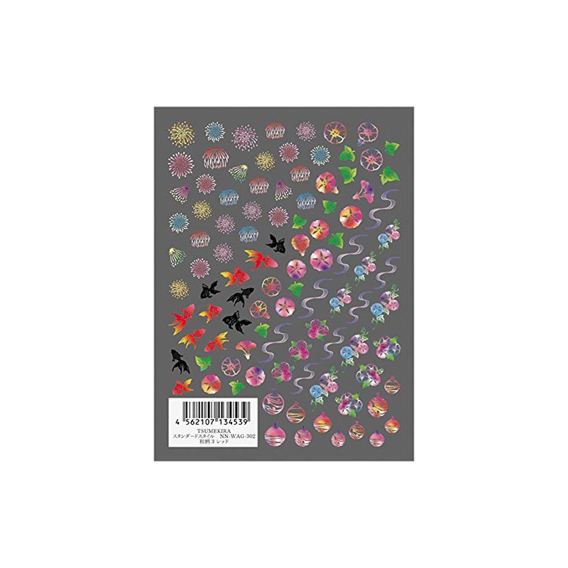 Tsumekira NN-WAG-302 Nail Stickers, Japanese Pattern 3, Red