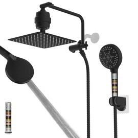 Filtered Shower Head, 10" High Pressure 10-Spray Handheld/Rainfall Shower Head Combo with 20 Stage Shower Filter, 11" Shower Extension Arm, 71" Hose, Shower Head Holder, Matte Black