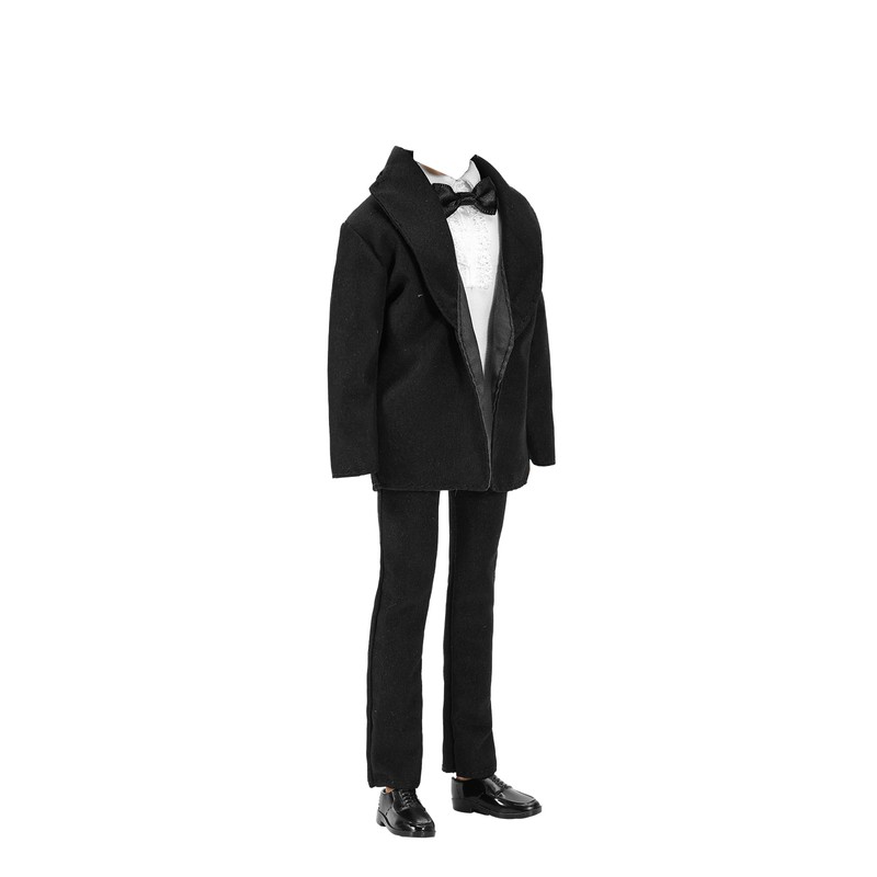 BARWA 3pc Doll Clothes Black Tuxedo Suit with Tie White