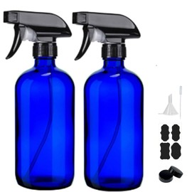 HAOERMEI 16oz Glass Spray Bottles,2-Pack Refillable Empty Spray Bottl for Cleaning, Hair Care, Plants - Adjustable Nozzl - Blue